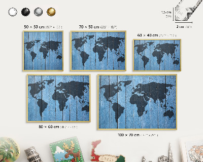 Lavagna magnetica per calamite souvenir in colore oro Mappa del mondo