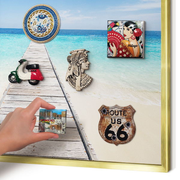 Lavagna magnetica per calamite souvenir in colore oro Molo sull'oceano
