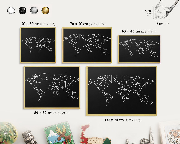 Lavagna magnetica per calamite souvenir in colore oro Mappa del mondo