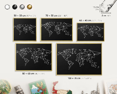Lavagna magnetica per calamite souvenir in colore oro Mappa del mondo
