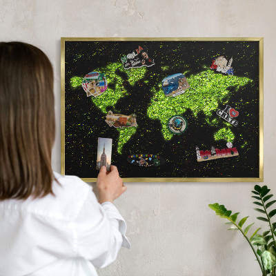Lavagna magnetica per calamite souvenir in colore oro Mappa verde
