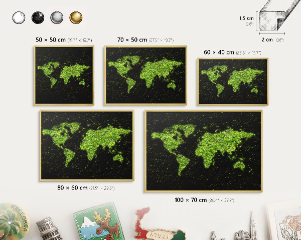 Lavagna magnetica per calamite souvenir in colore oro Mappa verde
