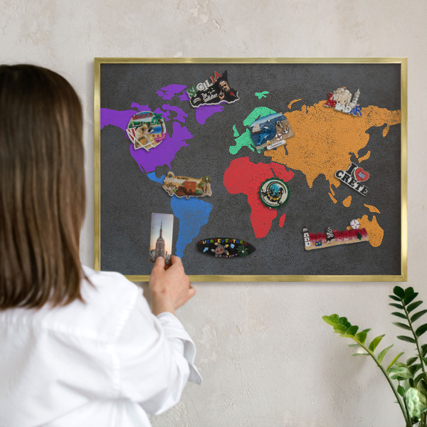 Lavagna per calamite delle vacanze con cornice dorata Mappa a colori