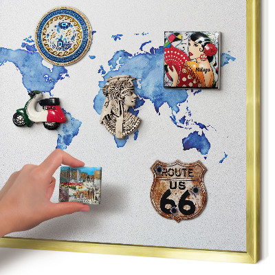 Lavagna magnetica per calamite souvenir in colore oro Mappa ad acquerello