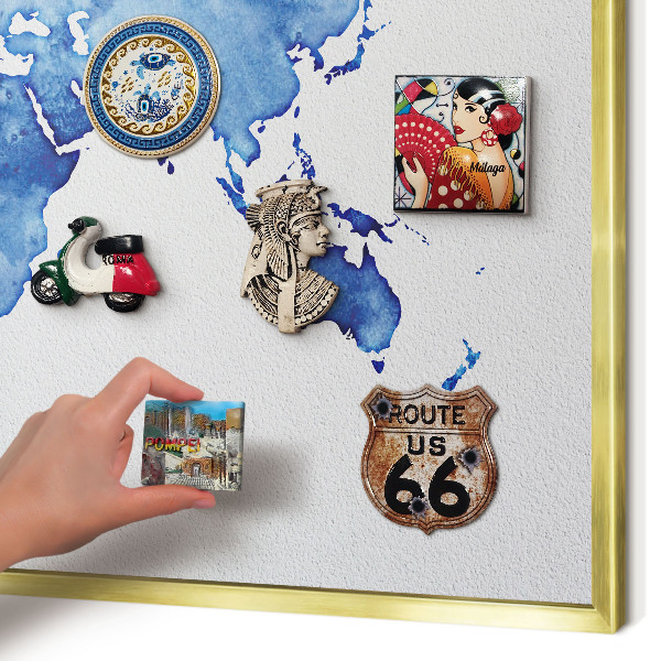Lavagna magnetica per calamite souvenir in colore oro Mappa ad acquerello
