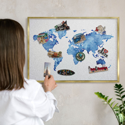 Lavagna magnetica per calamite souvenir in colore oro Mappa ad acquerello