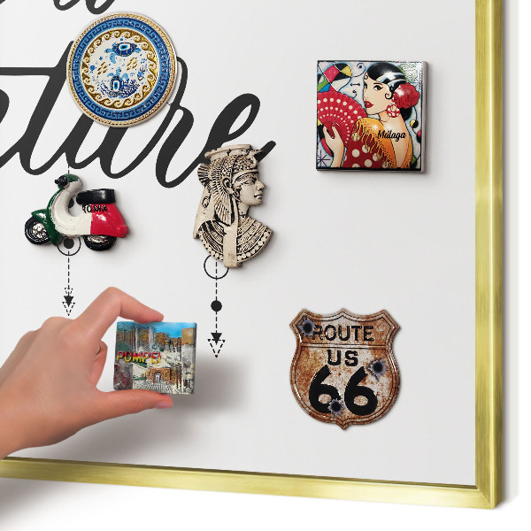 Lavagna magnetica per calamite souvenir in colore oro L'avventura ti aspetta
