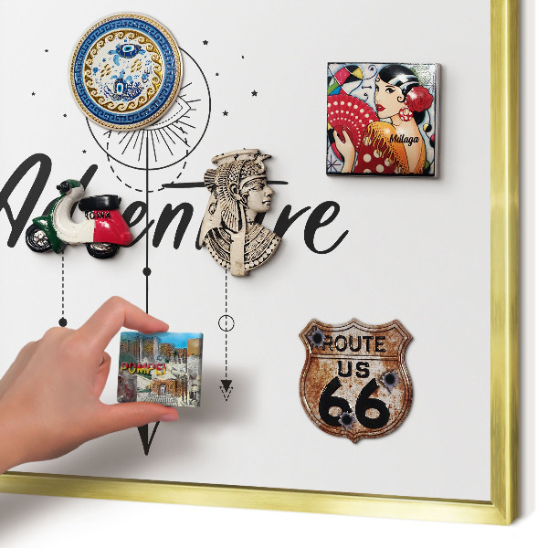 Lavagna magnetica per calamite souvenir in colore oro Tema avventura