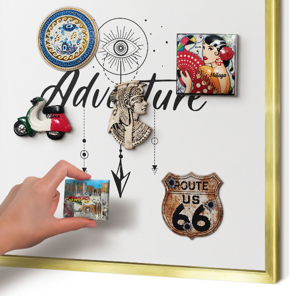 Lavagna magnetica per calamite souvenir in colore oro Tema avventura