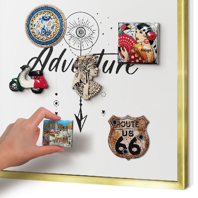 Lavagna magnetica per calamite souvenir in colore oro Tema avventura