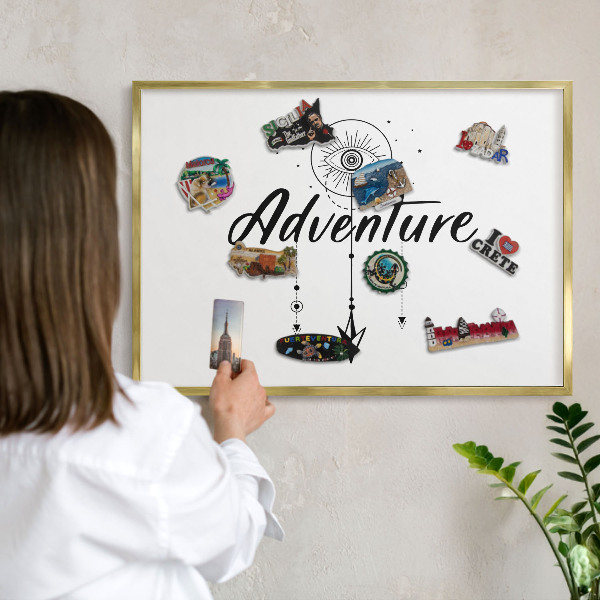 Lavagna magnetica per calamite souvenir in colore oro Tema avventura