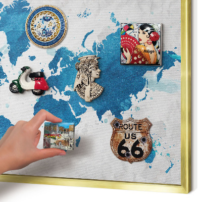 Lavagna magnetica per calamite souvenir in colore oro Mappa ad acquerello