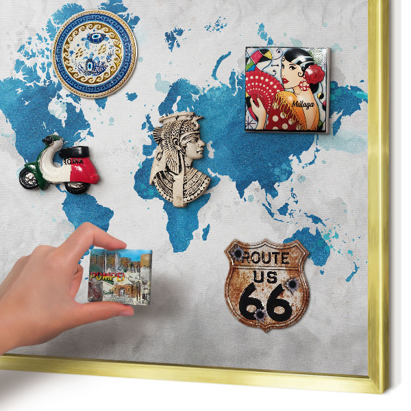 Lavagna magnetica per calamite souvenir in colore oro Mappa ad acquerello