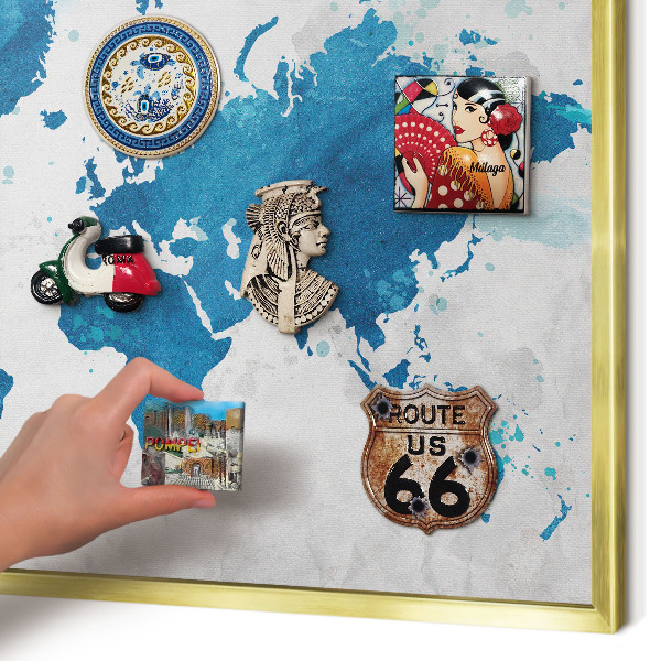 Lavagna magnetica per calamite souvenir in colore oro Mappa ad acquerello