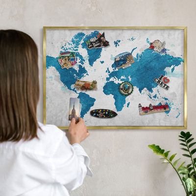 Lavagna magnetica per calamite souvenir in colore oro Mappa ad acquerello