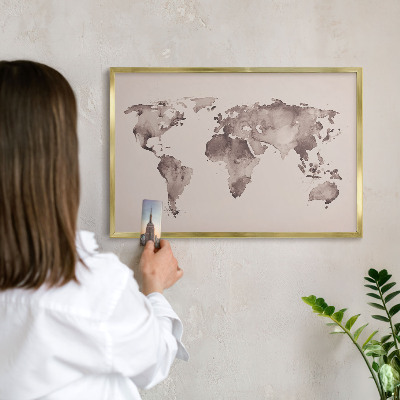 Lavagna per calamite delle vacanze con cornice dorata Mappa del mondo