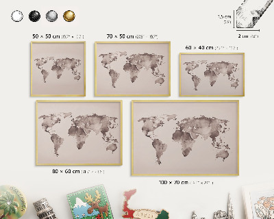 Lavagna per calamite delle vacanze con cornice dorata Mappa del mondo