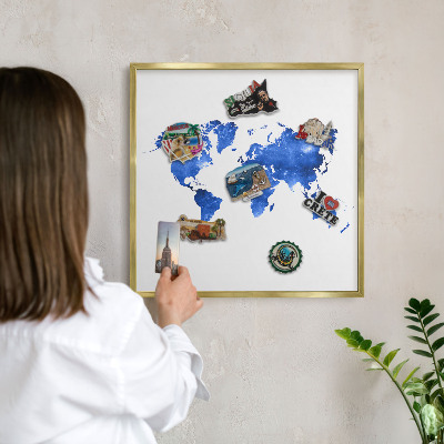 Lavagna per calamite delle vacanze con cornice dorata Mappa del mondo