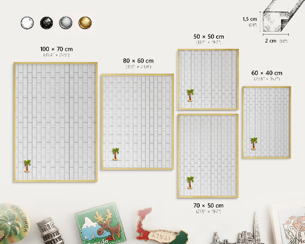 Lavagna magnetica per calamite souvenir in colore oro Mattoni bianchi
