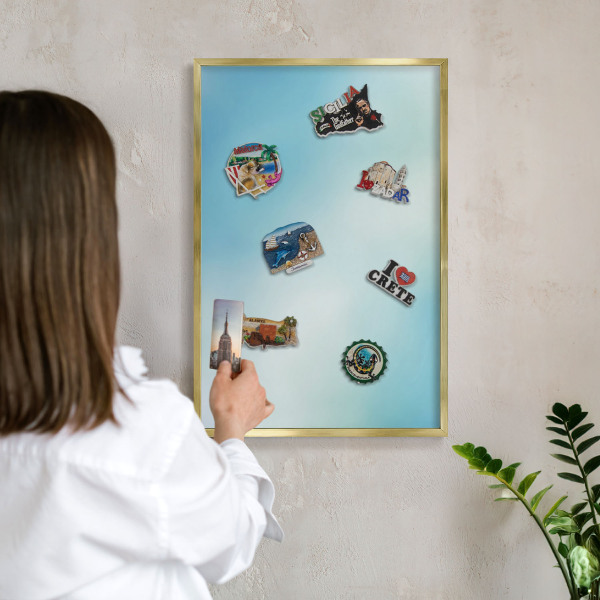 Lavagna magnetica per calamite souvenir in colore oro Cielo blu
