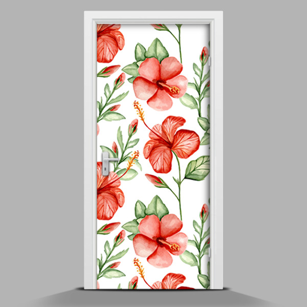 Adesivo per porta Fiori rossi hawaiani