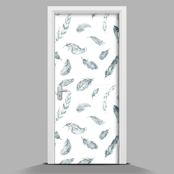 Adesivo per porta interna con motivo di piume bianche e nere
