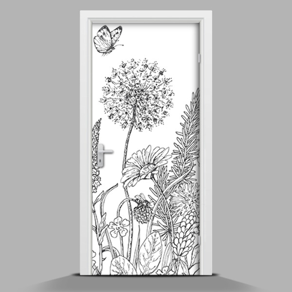 Adesivo per porta Motivo prato in bianco e nero