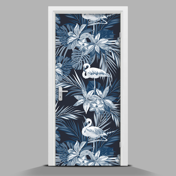 Sticker porta Fenicotteri su sfondo blu