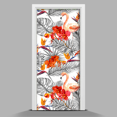 Adesivo per porta Fenicotteri tropicali