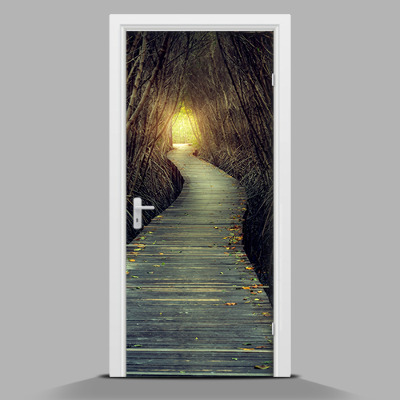 Adesivo per porta con stampa della strada nella giungla