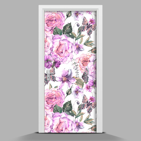 Adesivo per porta interna Fiori e farfalle