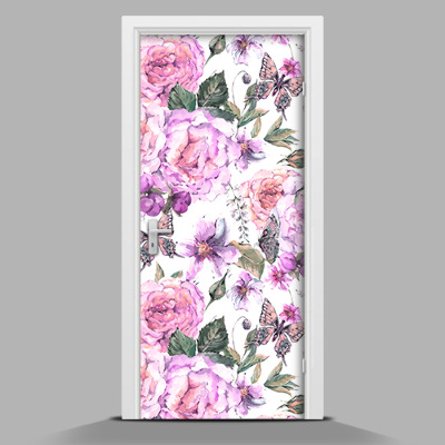 Adesivo per porta interna Fiori e farfalle