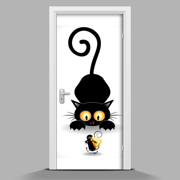 Adesivo per porta interna Un gattino allegro