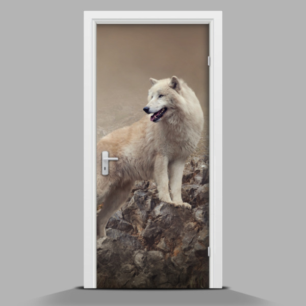 Adesivo per porta Lupo bianco