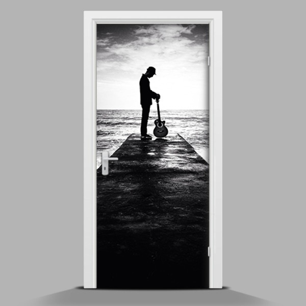 Adesivo per porta con il motivo di un uomo che suona la chitarra
