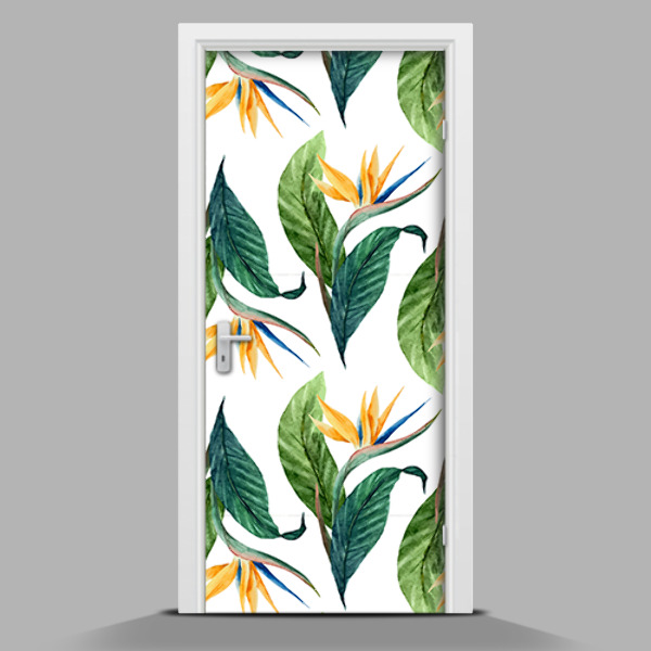 Adesivo per porta interna Fiori tropicali
