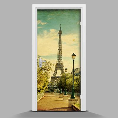 Adesivo per porta interna Torre Eiffel in stile retrò