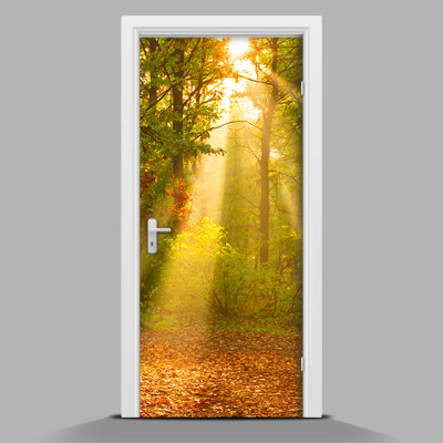 Sticker porta con stampa raffigurante una foresta al mattino