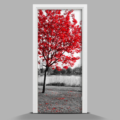 Adesivo per porta interna con motivo di albero rosso