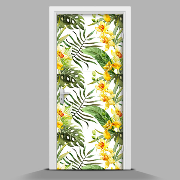 Sticker porta con motivo di orchidee gialle
