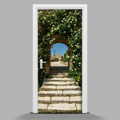 Adesivo per porta interna con motivo di rose che crea un passaggio decorativo