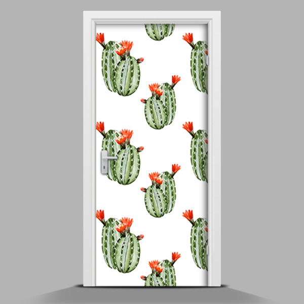 Adesivo per porta con motivo di cactus colorati