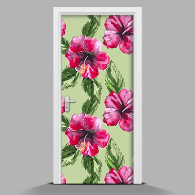 Adesivo per porta interna Grandi fiori su sfondo verde chiaro