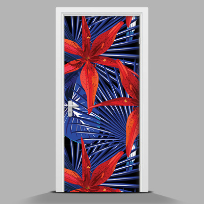 Adesivo per porta con disegno di orchidee arancioni