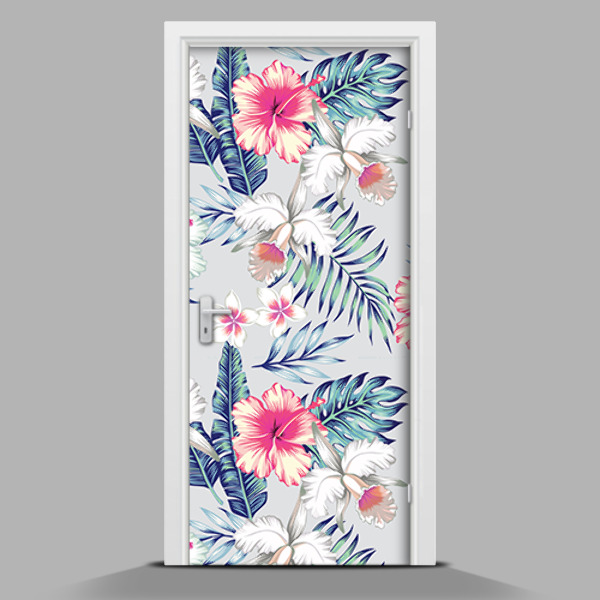 Adesivo per porta con motivo di fiori in colori pastello