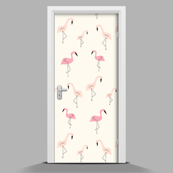 Adesivo per porta Piccoli fenicotteri