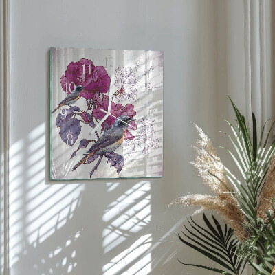 Orologio quadrato Uccelli Fiori