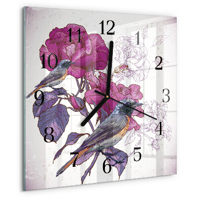 Orologio quadrato Uccelli Fiori