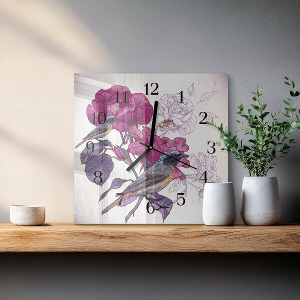 Orologio quadrato Uccelli Fiori
