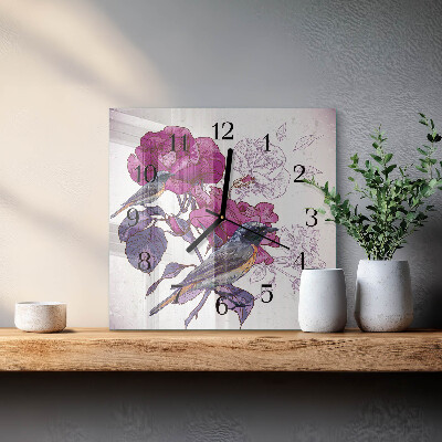 Orologio quadrato Uccelli Fiori